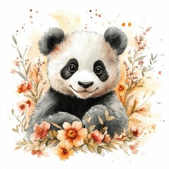 funny panda with a flower 