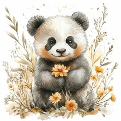 funny panda with a flower 