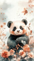funny panda with a flower 