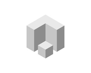Abstract isometric illustration featuring gray cubes.  Perfect for presentations, websites, or tech-related designs needing a clean, modern aesthetic.