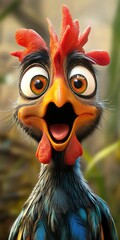 Surprised rooster close-up 