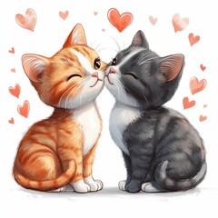 two cute kittens kissing