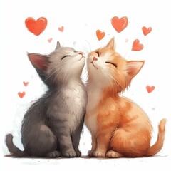 two cute kittens kissing