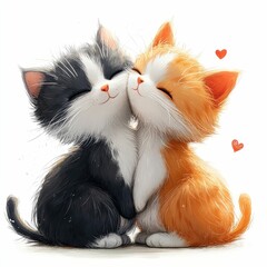 two cute kittens kissing