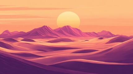 Serene Desert Dunes, tranquil expanse of golden sand hills under a clear blue sky, evoking a sense of calm and solitude in nature