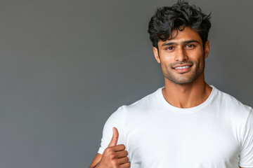 Fototapeta premium young indian man pointing with finger on isolated background