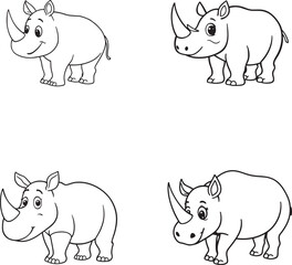 Set of simple rhino hand drawn for toddlers vector illustration