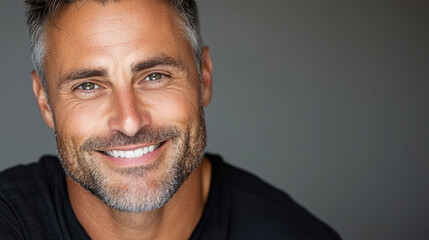 smiling man with charming expression and gray hair