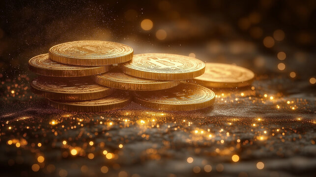 Coins from yellow metal close-up