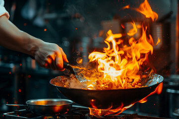 Chef preparing a gourmet meal in a restaurant kitchen generative AI