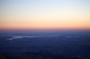 Landscape from the Mount Nemrut in southeastern Turkey at sunset