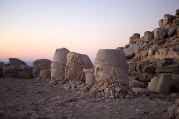 Colossal heads at Eastern terrace at the Mount Nemrut in southeastern Turkey at dawn