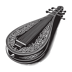 Dulcimer Silhouette Vector Illustration, Solid White Background.