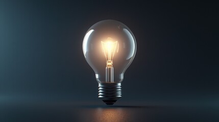 A glowing light bulb emits a warm light against a dark background, symbolizing ideas, innovation, and creativity.
