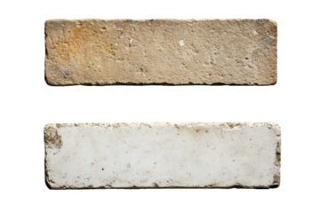 Rectangle weathered brick stone signs isolated on transparent background, png cutout element for textured material design illustration