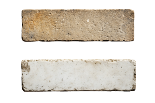 Rectangle weathered brick stone signs isolated on transparent background, png cutout element for textured material design illustration