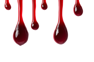Realistic blood dripping on transparent background, png cutout element for violence, danger, death, injury, wound design and illustration