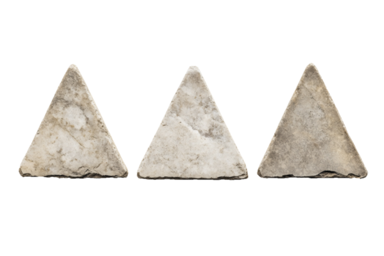 Realistic weathered triangular marble tiles isolated on transparent background, PNG clipart for texture, material, architecture, building, construction design projects