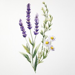Obraz premium Watercolor Lavender and Wildflowers Illustration