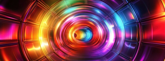 Neon Geometric Tunnel, a vibrant retro-style passage illuminated by glowing shapes, captivating colors creating an immersive experience