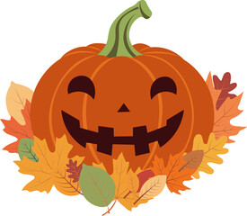 Autumn Halloween Pumpkin with Leaves