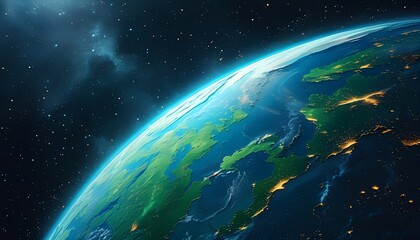 Obraz premium earth and moon with bright light night view galaxy image background 