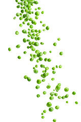 Falling green peas isolated on transparent background, realistic cutout element for vegetable, agriculture, ingredient, natural, nutrition design