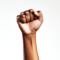 Fist raised in defiance symbolizing strength and unity during a peaceful protest or social movement