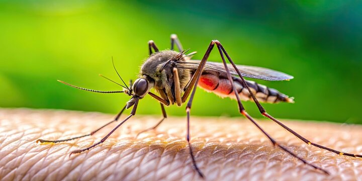 Close up of a mosquito biting skin on an arm, closeup focused, mosquito, insect, bite, skin, arm, close up, blood, pain, itch