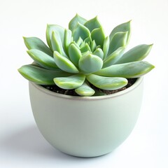 Succulent plant in a minimalist pot showcasing vibrant green hues and unique leaf structure indoors