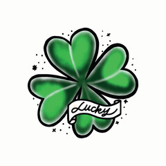 Four leaf clover the sign of lucky in tattoo illustration style