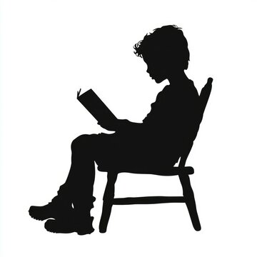 recommend clip art: Silhouette of a Child Immersed in Reading a Book