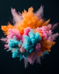 Fototapeta premium Vibrant Explosion of Pink Orange and Teal Powder Clouds on Black Background
