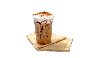 Latte ice coffee put on white background with isolated style.delicious and refreshing with beverage.