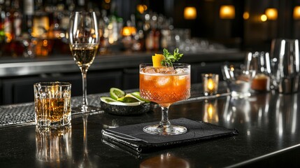 Signature cocktail delight upscale bar beverage photography elegant environment close-up view mixology artistry