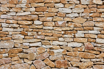 Stone textured wall in brown color. Natural rocky background. Horizontal