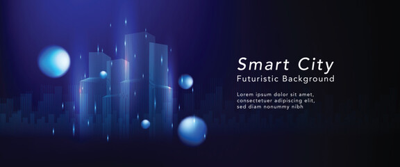 Smart city on blue background. Smart city low poly wireframe on blue background. Technology concept. Vector illustration.