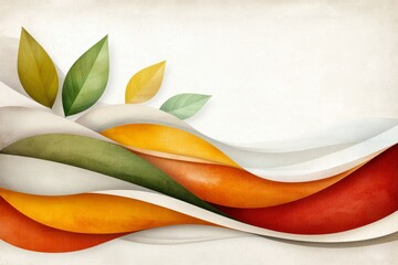 Obraz premium Abstract Autumnal Waves with Green and Yellow Leaves Design Nature Inspired Artwork