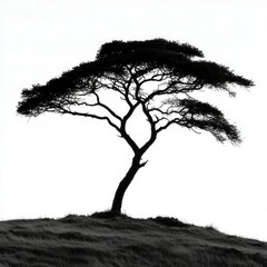 Solitary Tree Silhouette: A Black and White Landscape Photograph