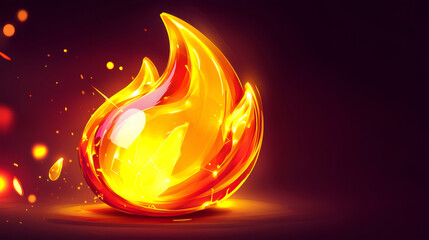 Burning glass fire flame blazing on dark background for game icon