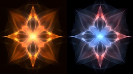 Abstract Glowing Floral Designs in Orange and Blue Hues