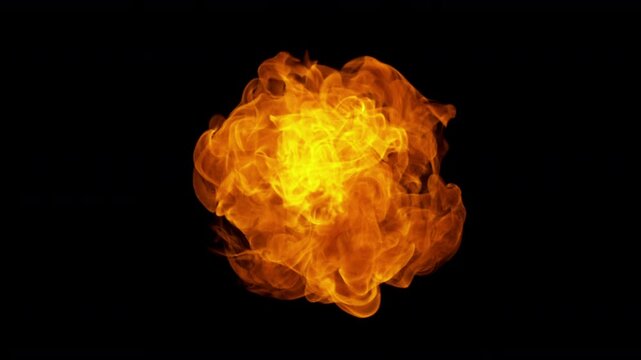 Super Slow Motion of Fire Blast Towards Camera Isolated on Black at 1000fps.