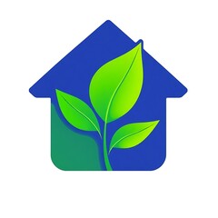 Green Home Symbol: An eco-friendly logo featuring a stylized house with green leaves, representing sustainability, growth, and natural living.
