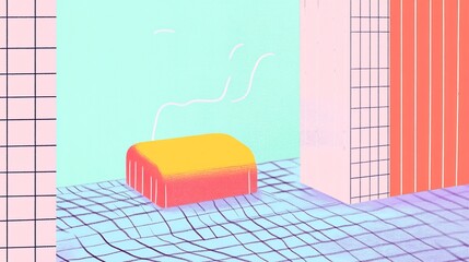 Vibrant Pastel Digital Illustration: Smoothly Rendered Object in Retro Geometric Setting. AI Generated