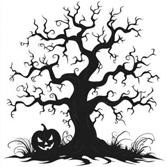 Spooky Halloween Tree Silhouette with Jack-o'-lantern