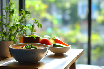 Healthy soup by the window