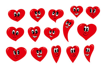 set of happy hearts faces, with different emotions, smiley faces