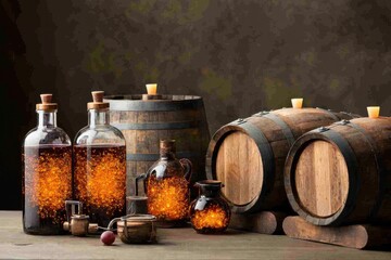 The art of fermentation traditional winemaking process with yeast in rustic barrels