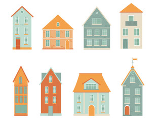Set of cute colored houses on a white background