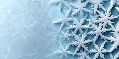 A serene blue background adorned with intricate snowflake patterns, evoking the beauty and tranquility of winter.